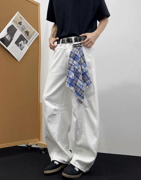 白パンツ メンズ ワイドデニム ゆったりストリート
