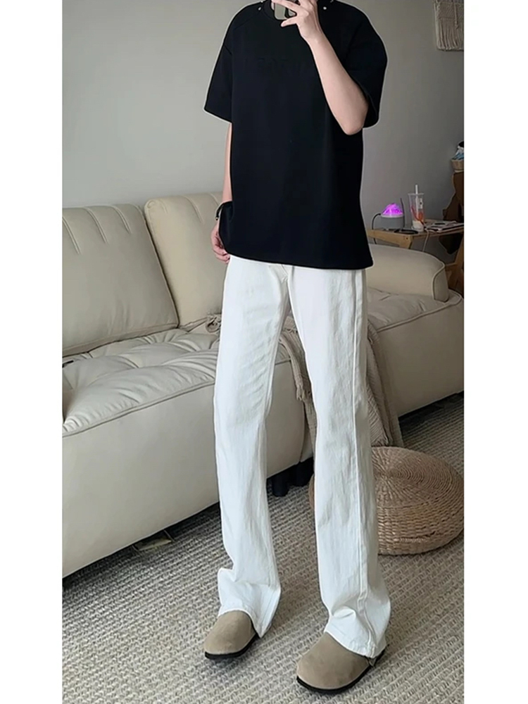 白パンツ 麻混リネン風フレアパンツ