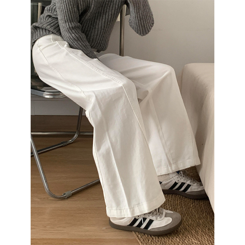 白パンツ ゆったりシルエット センタープレスロングワイドパンツ