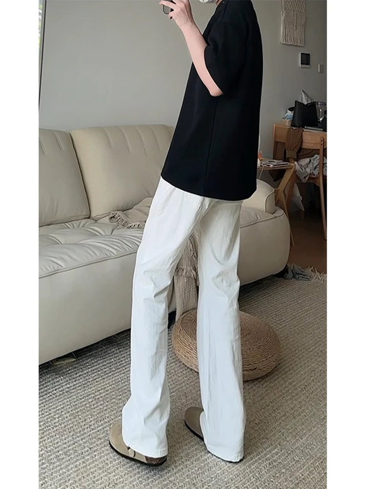 白パンツ 麻混リネン風フレアパンツ