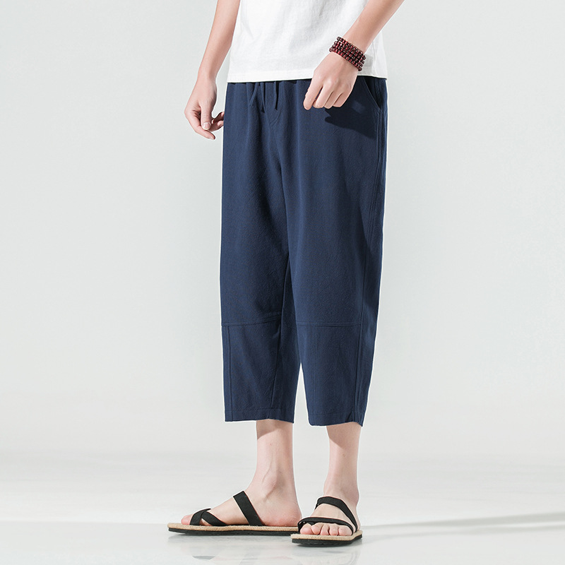 白パンツ リラックス麻混クロップドパンツ