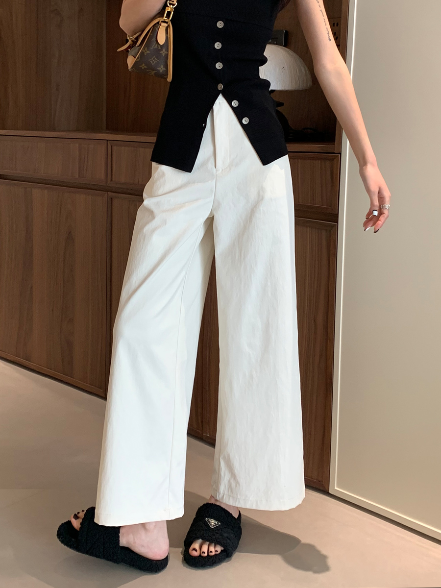 白パンツ すっきり見せフレアワイドパンツ