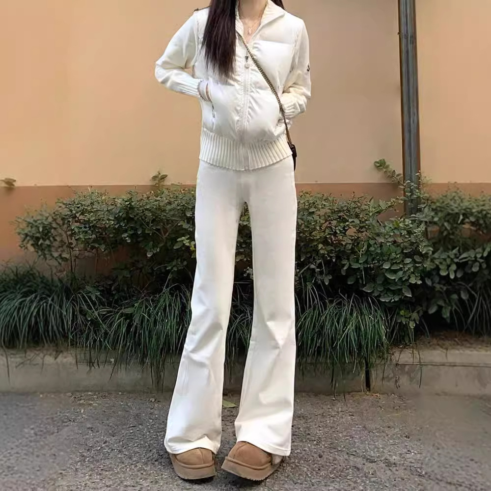 白パンツ ハイウエスト美脚フレアパンツ
