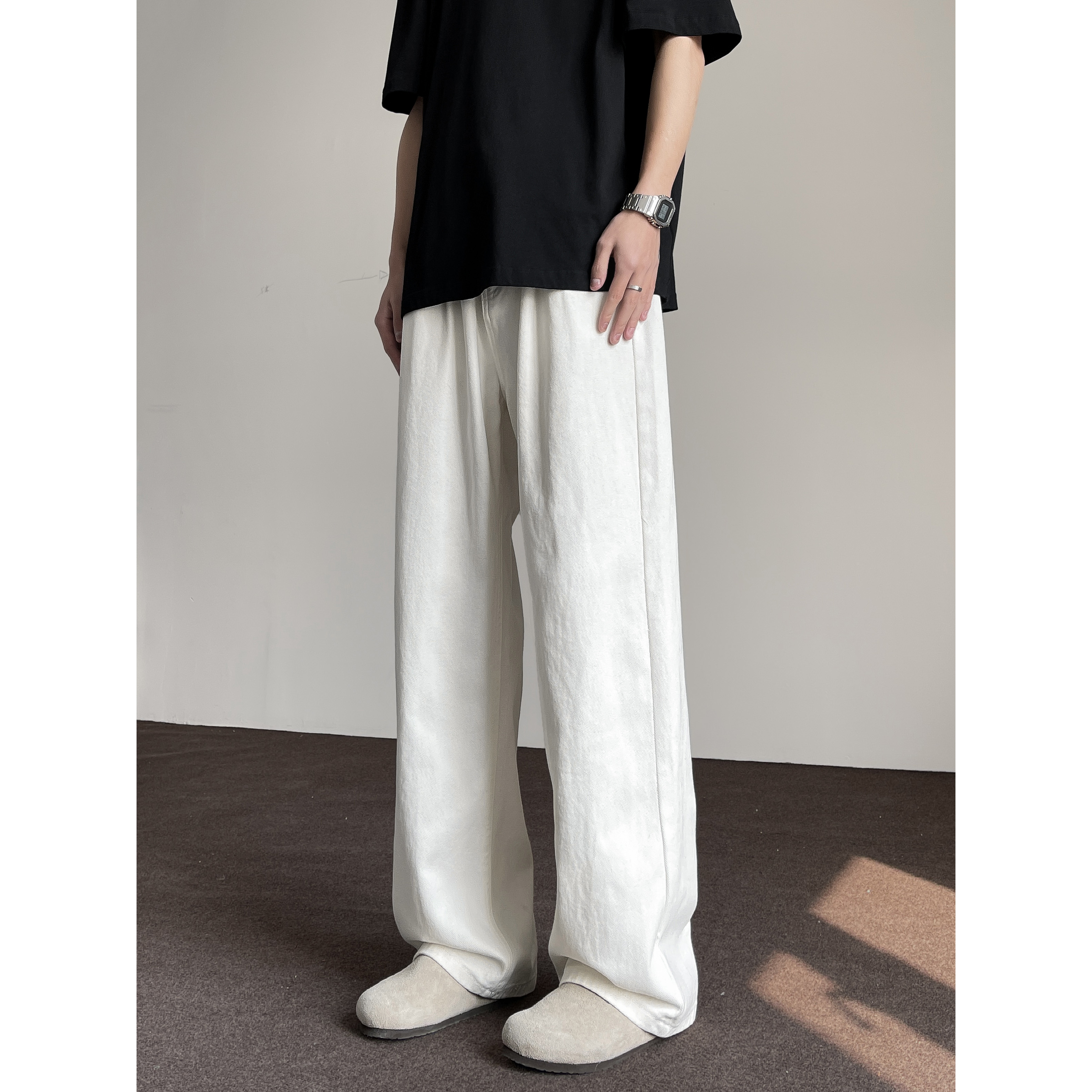 白パンツ リラックスワイドストレートパンツ