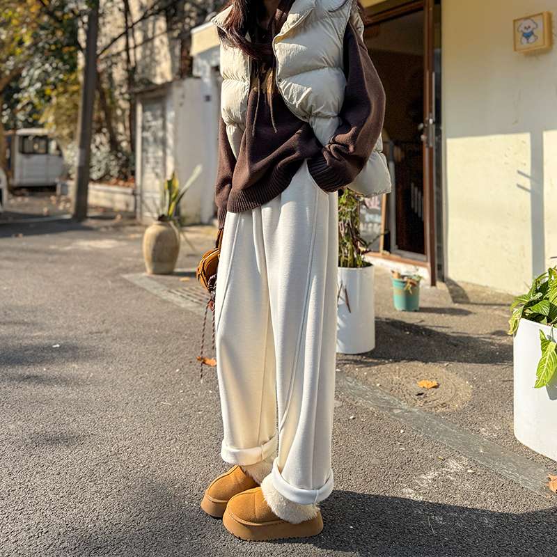 白パンツ デイリー ウエストゴム ワイドパンツ