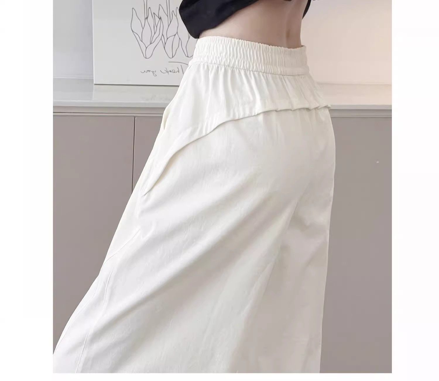 白パンツ ゆったり美脚見せロング丈ボトムス