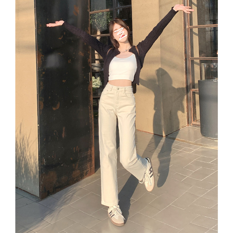 白パンツ カジュアルストレートデニムパンツ