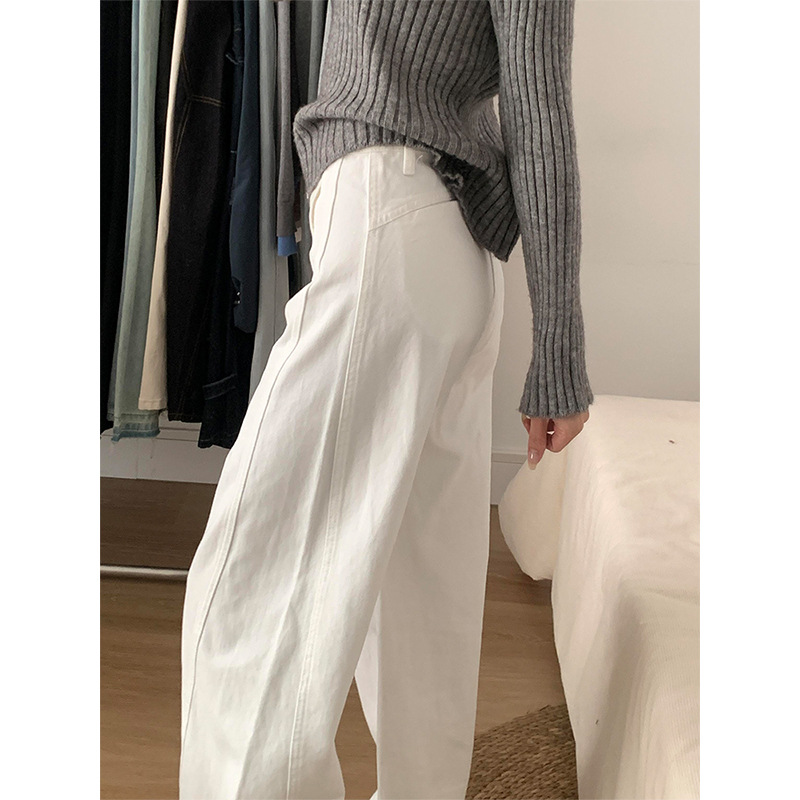 白パンツ ゆったりシルエット センタープレスロングワイドパンツ