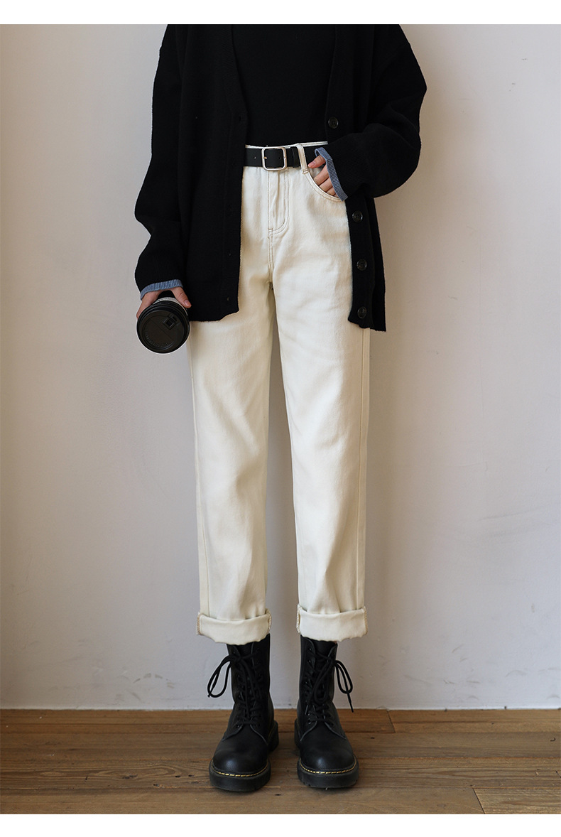 白パンツ クラシックストレートデニムパンツ
