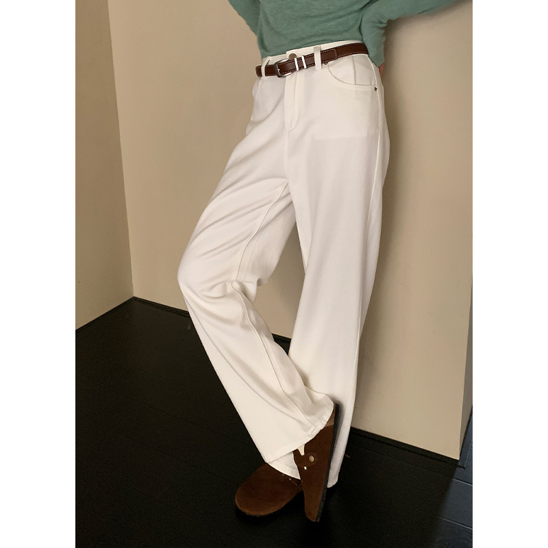 白パンツ センタープレスワイドパンツ