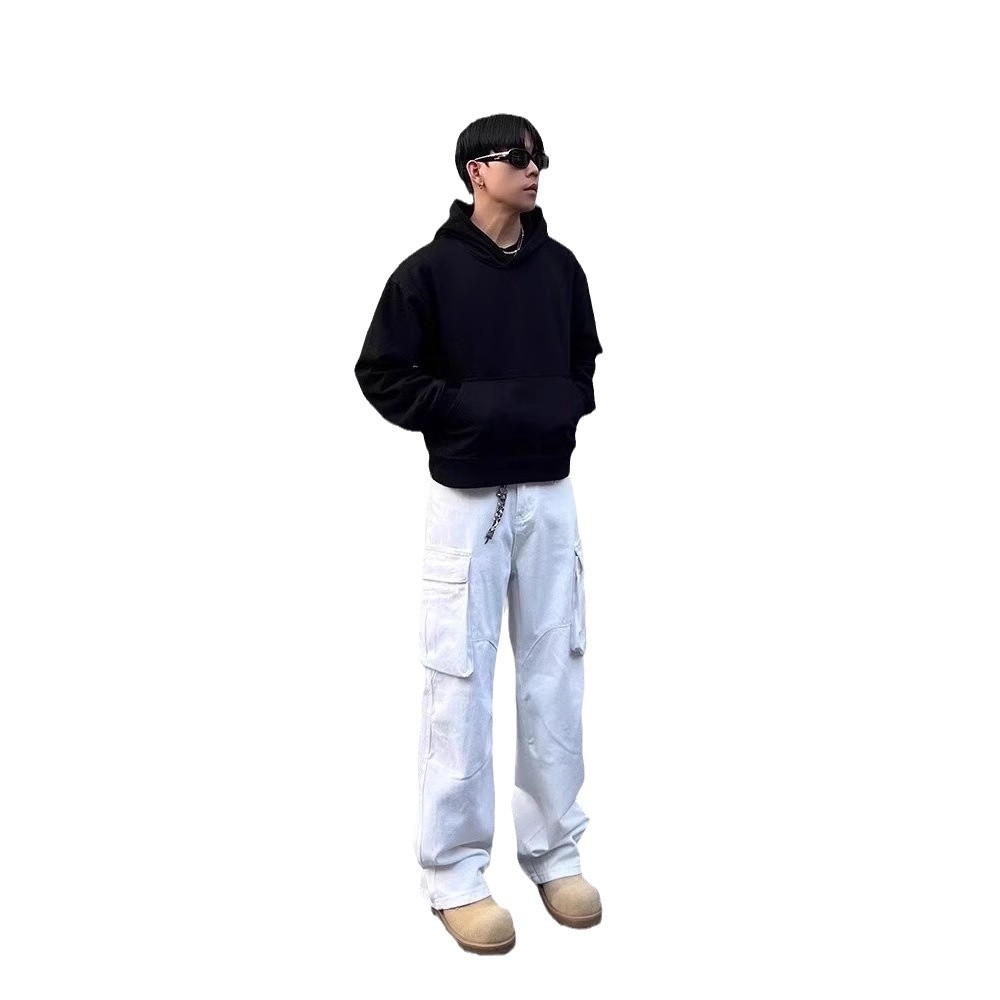 白パンツ ゆったりポケット多機能ズボン