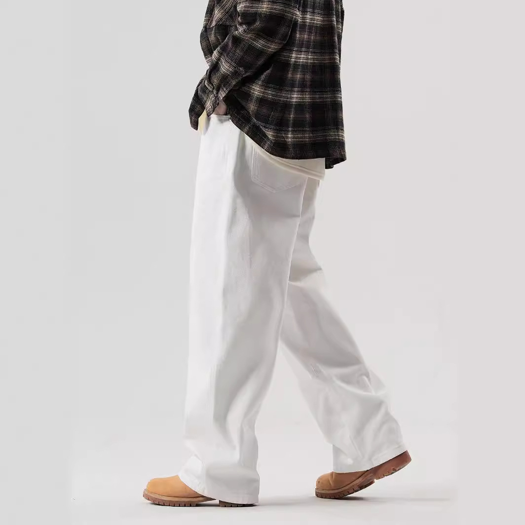 白パンツ ゆったりストレート デニムパンツ