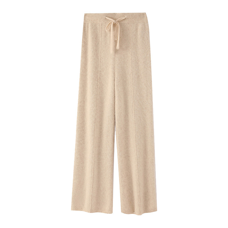 白パンツ カシミヤブレンド ニットワイドパンツ