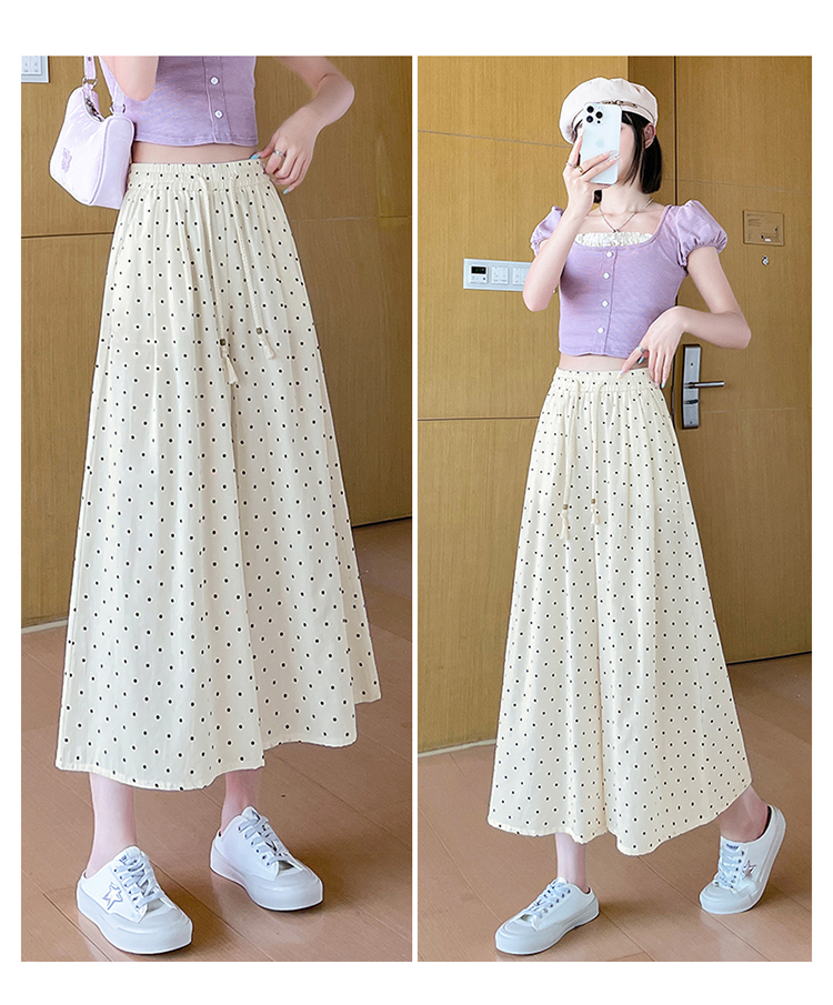 白パンツ 水玉模様ふんわりワイドパンツ