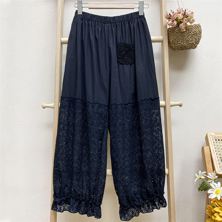 刺繍レース透かし彫りワイド白パンツ