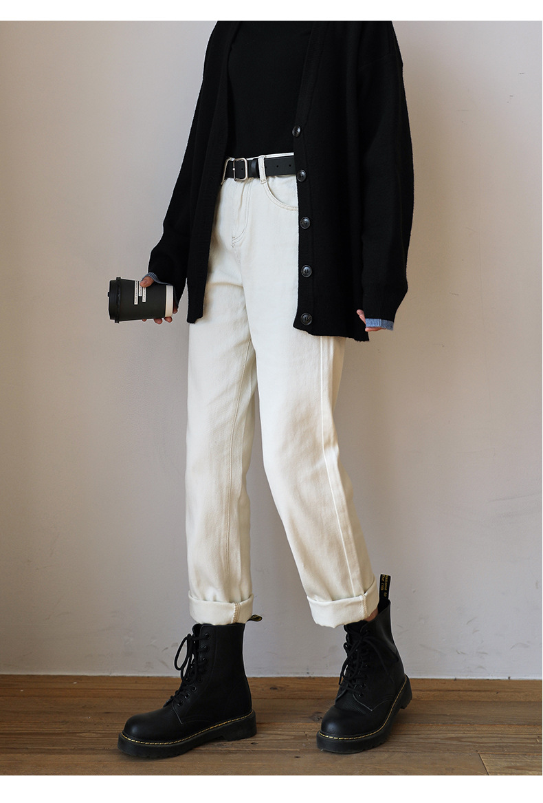 白パンツ クラシックストレートデニムパンツ