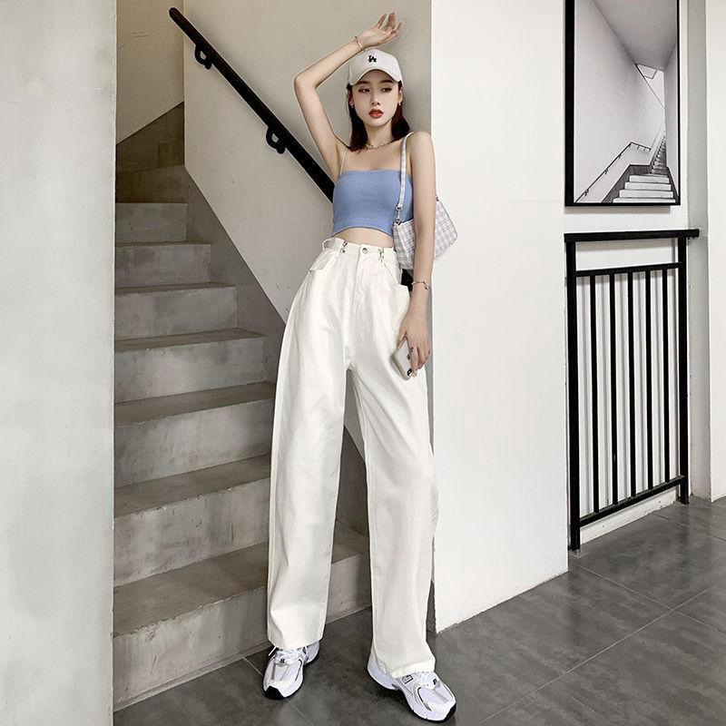 白パンツ ストレートワイドデニムパンツ