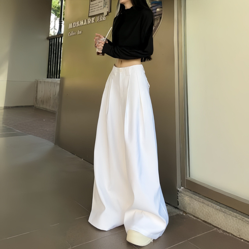 白パンツ ハイウエストワイドタックフレアパンツ