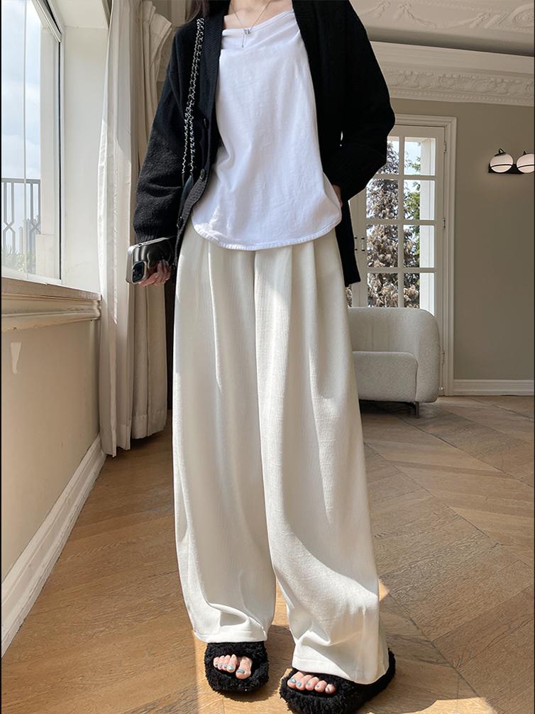 白パンツ ゆったりドレープロングワイドパンツ