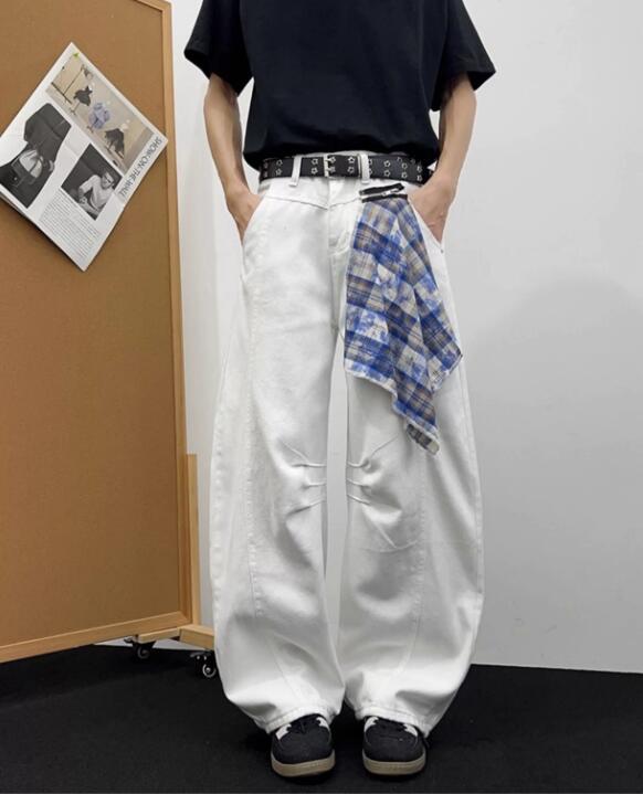 白パンツ メンズ ワイドデニム ゆったりストリート