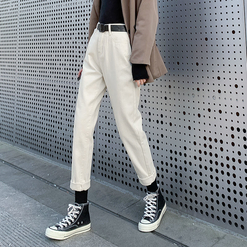 白パンツ ルーズストレートデニムパンツ