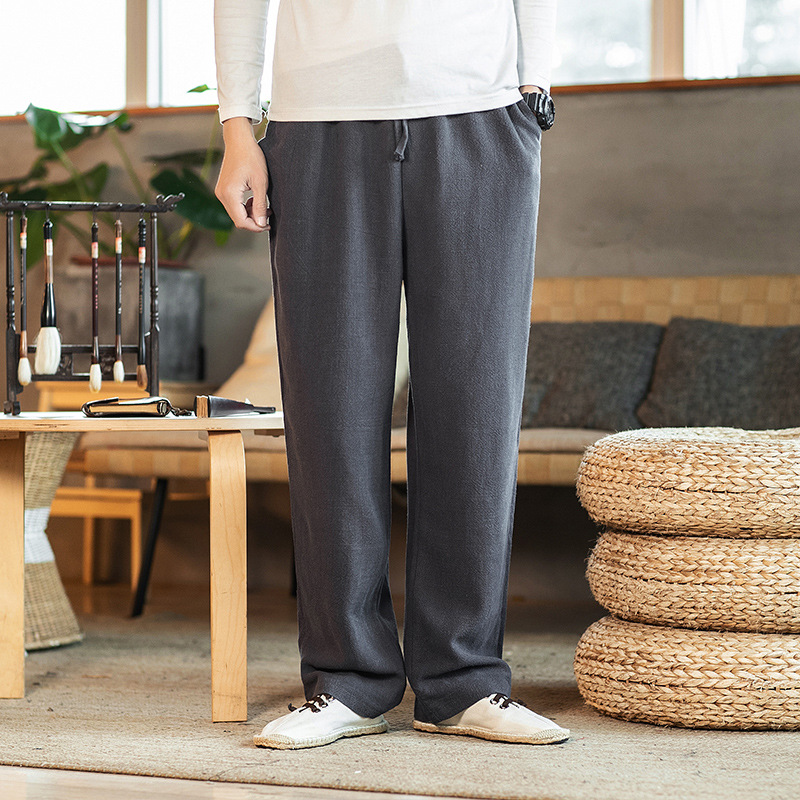 白パンツ リネン風ゆったりくつろぎパンツ