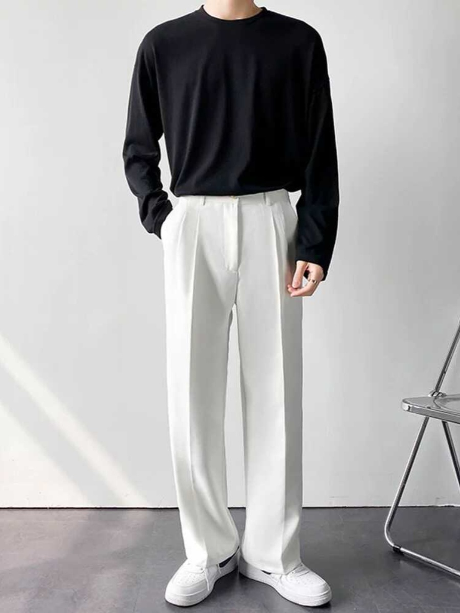 白パンツ 上質ワイドシルエットカーゴパンツ