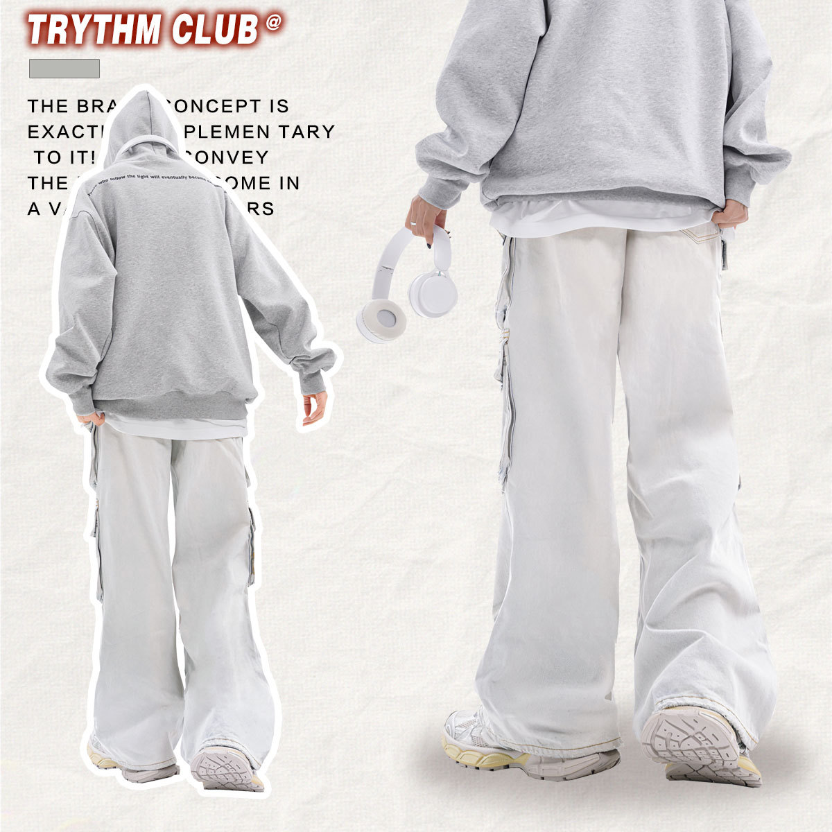 男女兼用カーゴパンツ 白パンツ ストリート系ボトムス