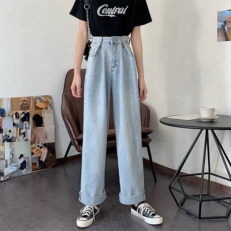 白パンツ ストレートワイドデニムパンツ