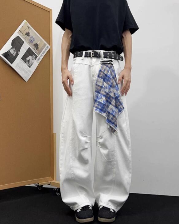白パンツ メンズ ワイドデニム ゆったりストリート