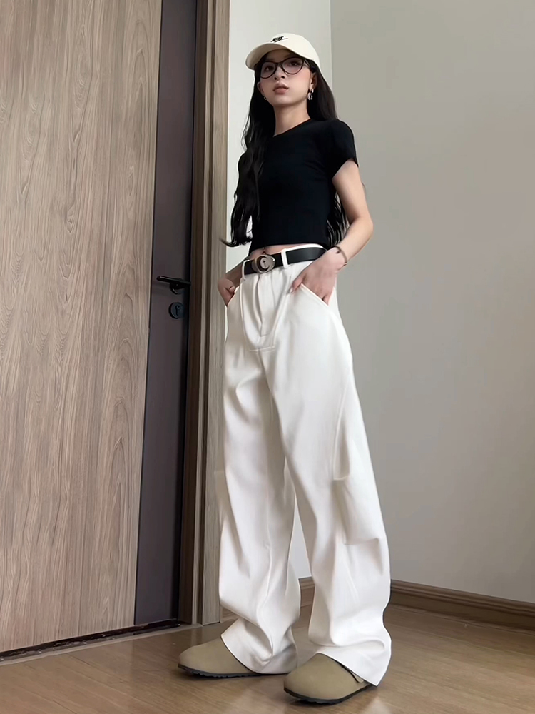 白パンツ ワイドシルエット立体ポケットパンツ