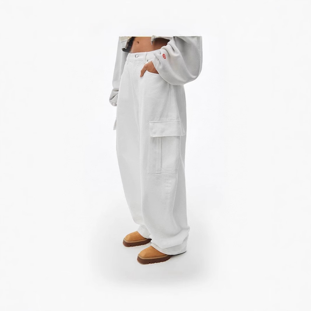 白パンツ オーバーサイズカーゴワイドパンツ
