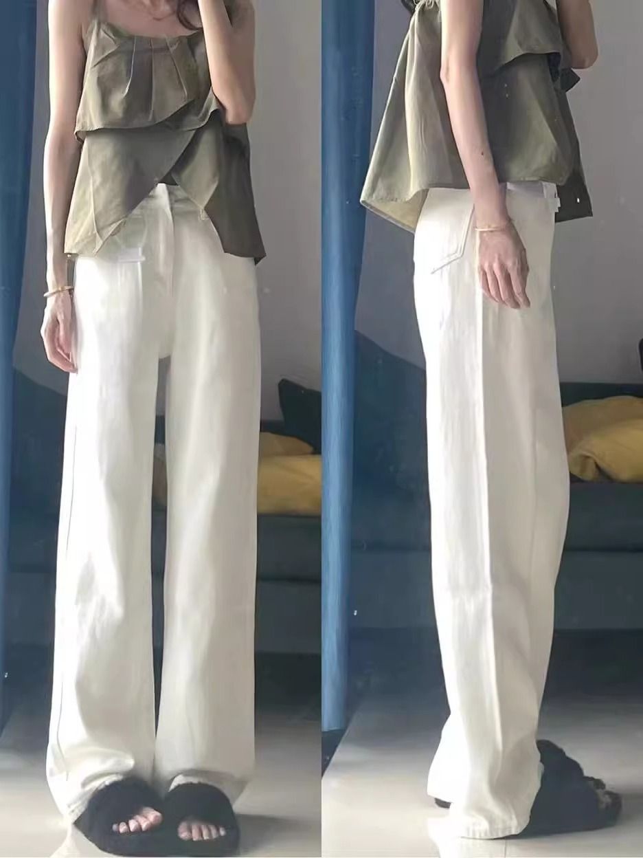 白パンツ ストレートシルエット ワイドパンツ