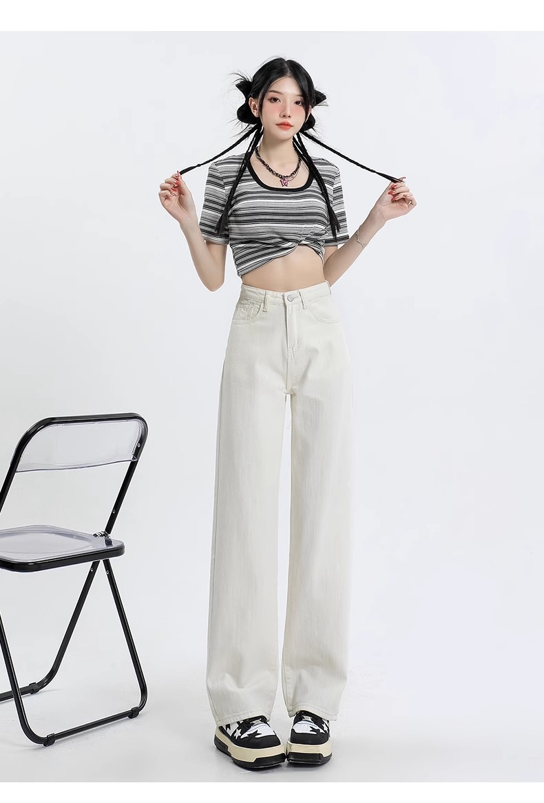 白パンツ ゆったりストレートデニムパンツ