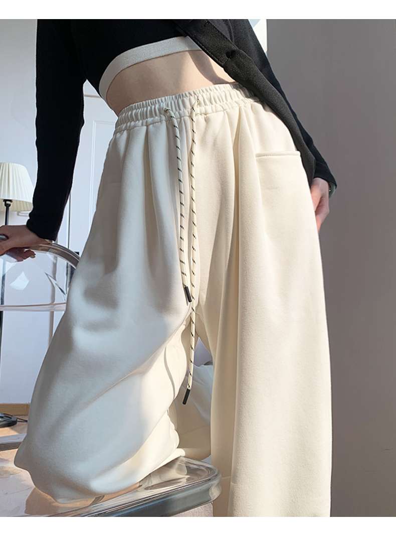 白パンツ ドロスト付きゆったりスウェットパンツ