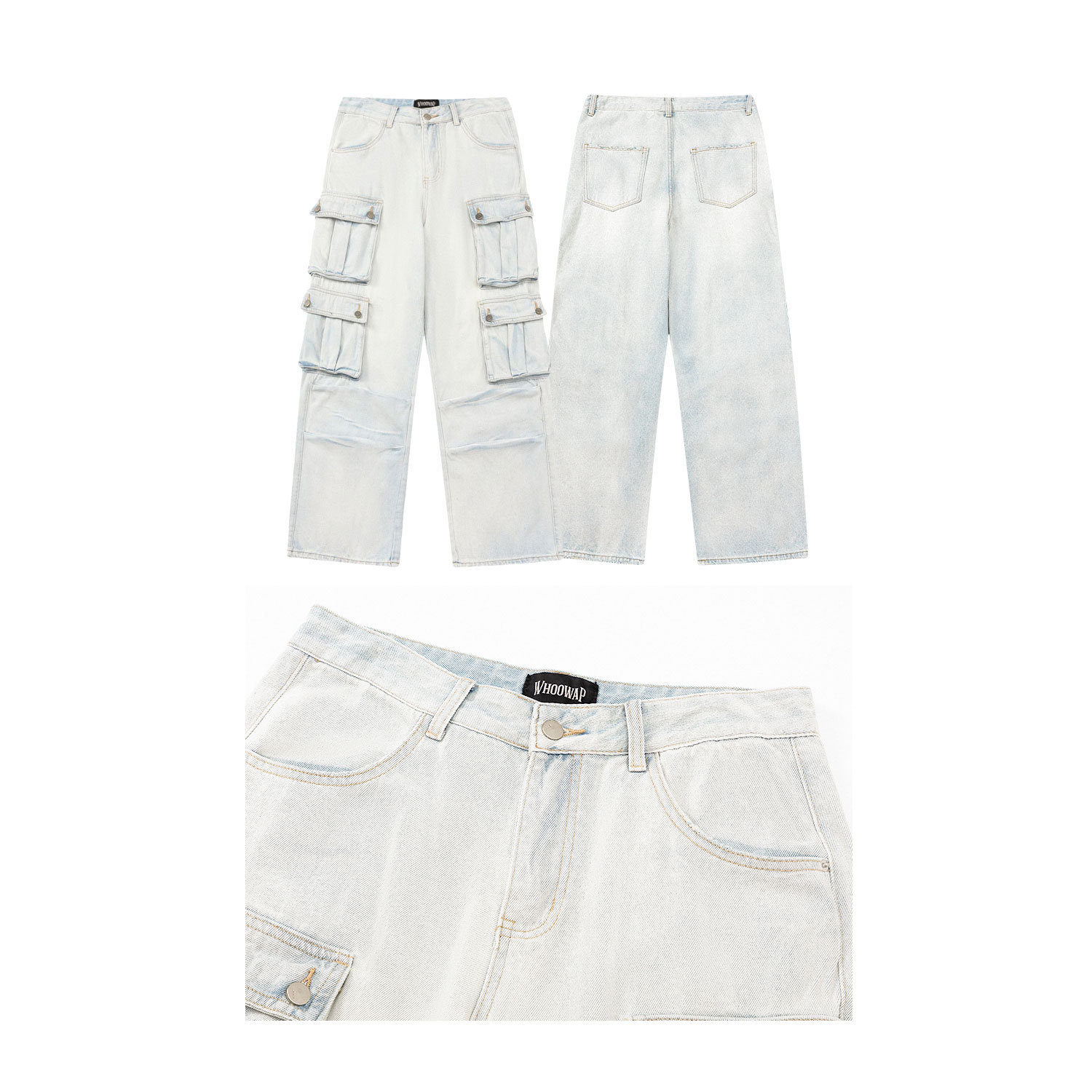 男女兼用カーゴパンツ 白パンツ ストリート系ボトムス