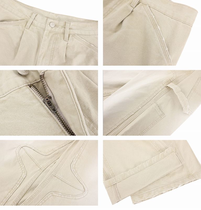 男女兼用 ワーク系 ワイドパンツ 白パンツ ストリート ボトムス