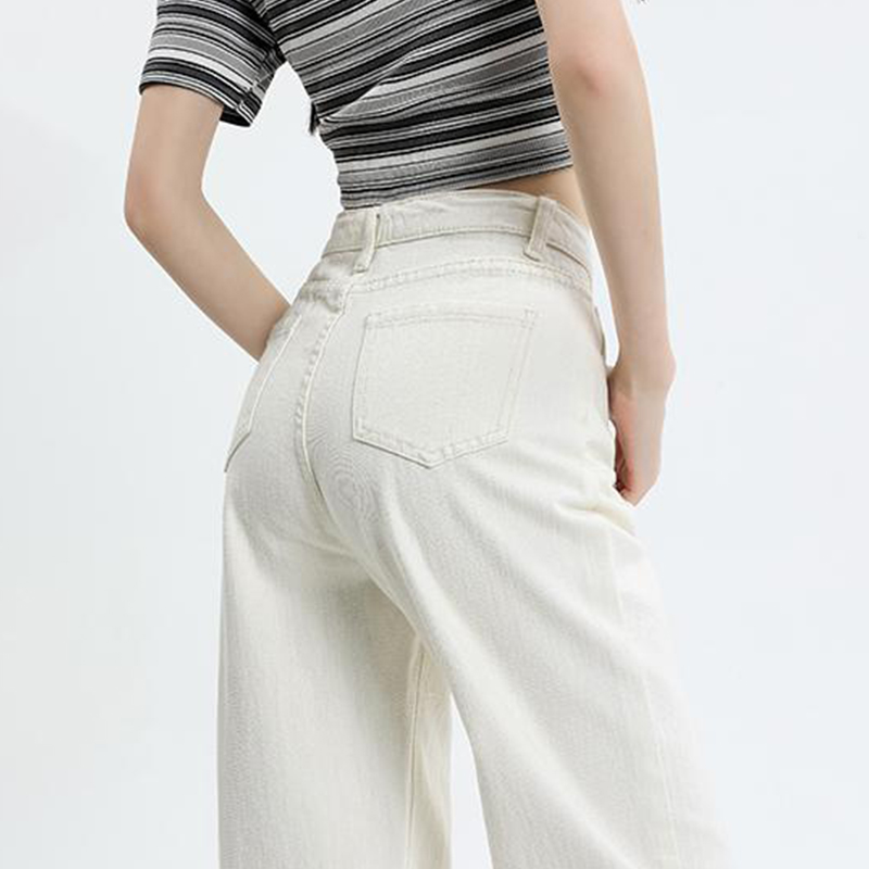 白パンツ ハイウエストストレートデニムパンツ
