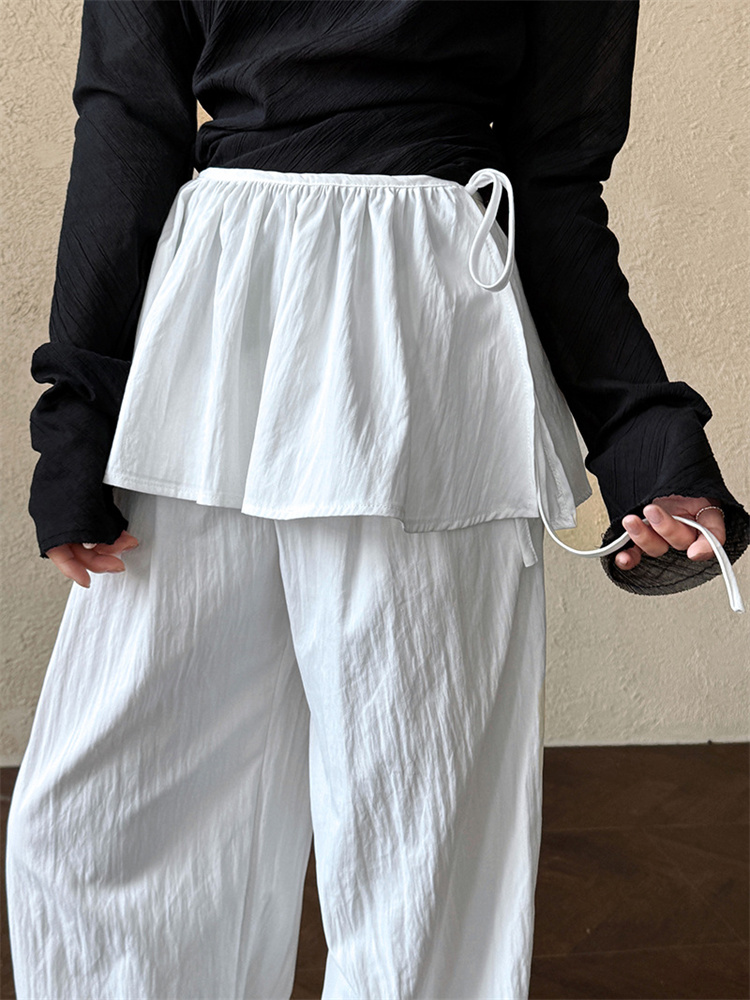 白パンツ 二点セット着回し自在ハイウエストワイドパンツ