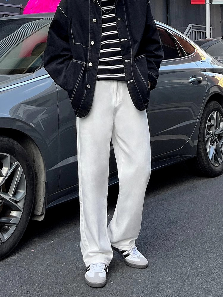 白パンツ すっきりシルエットロングパンツ