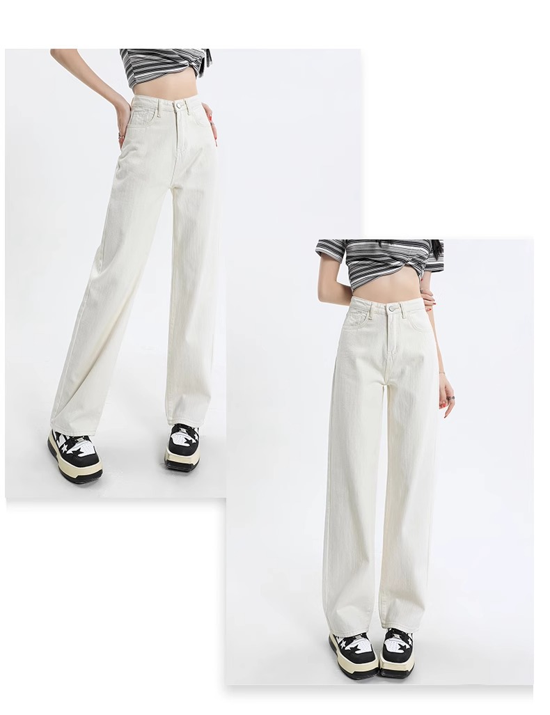 白パンツ ゆったりストレートデニムパンツ