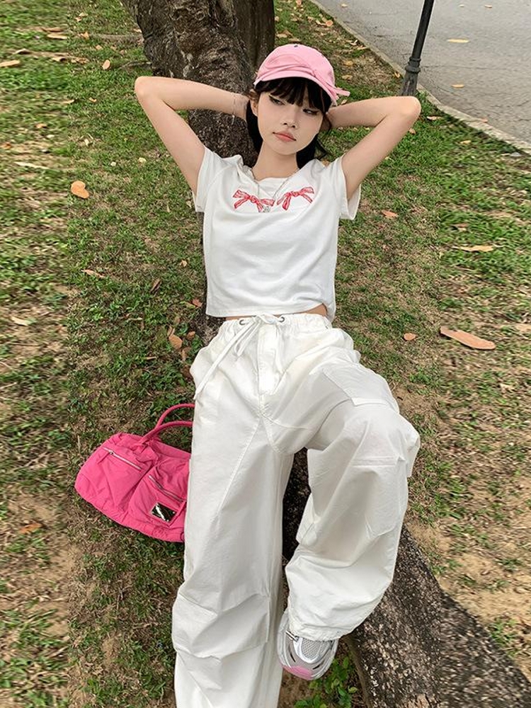 白パンツ ゆったりリラックスワイドパンツ