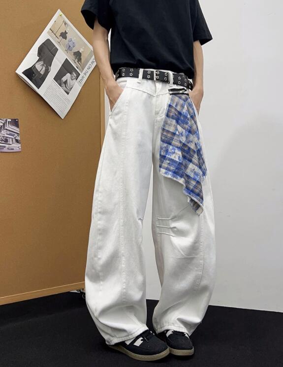 白パンツ メンズ ワイドデニム ゆったりストリート