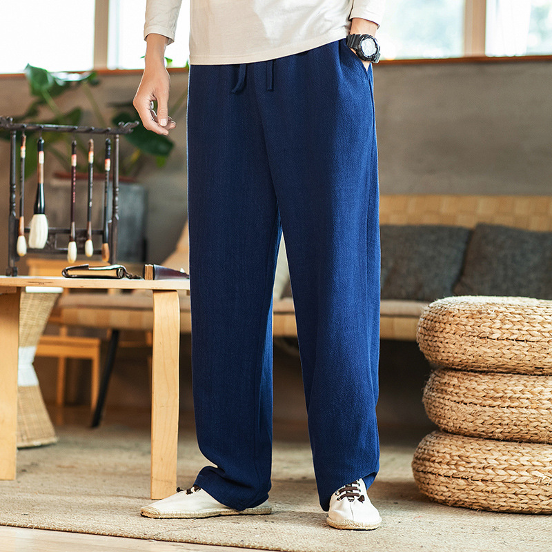 白パンツ リネン風ゆったりくつろぎパンツ