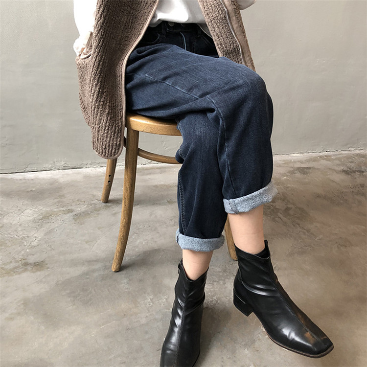 白パンツ ハイウエスト裏起毛白デニム暖かレディースロングパンツ
