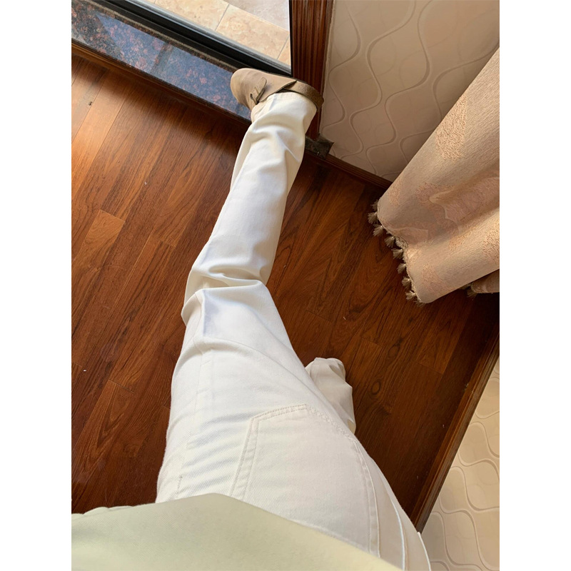 白パンツ ハイウエストベーシックストレートデニムパンツ