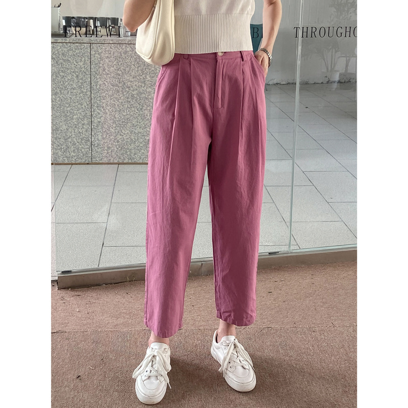 白パンツ タック入りストレートパンツ