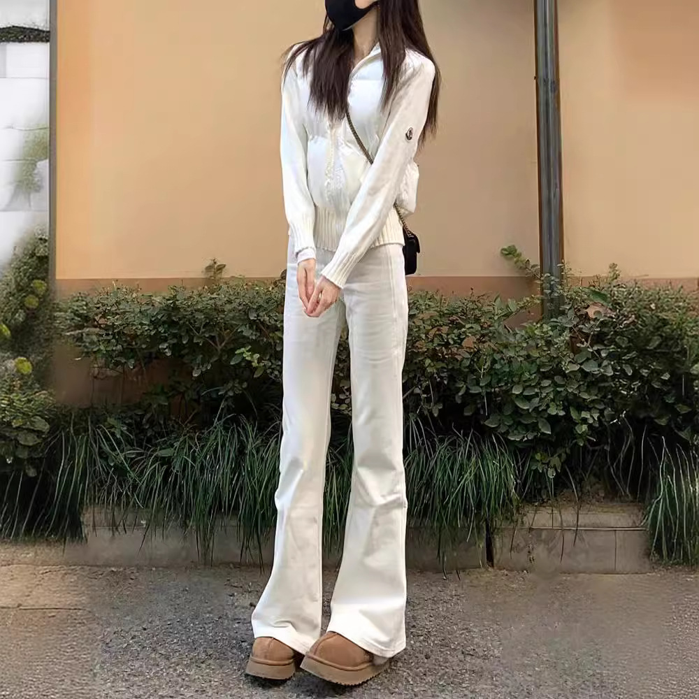白パンツ ハイウエスト美脚フレアパンツ