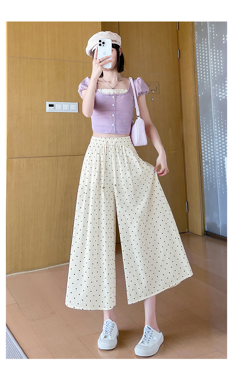 白パンツ 水玉模様ふんわりワイドパンツ