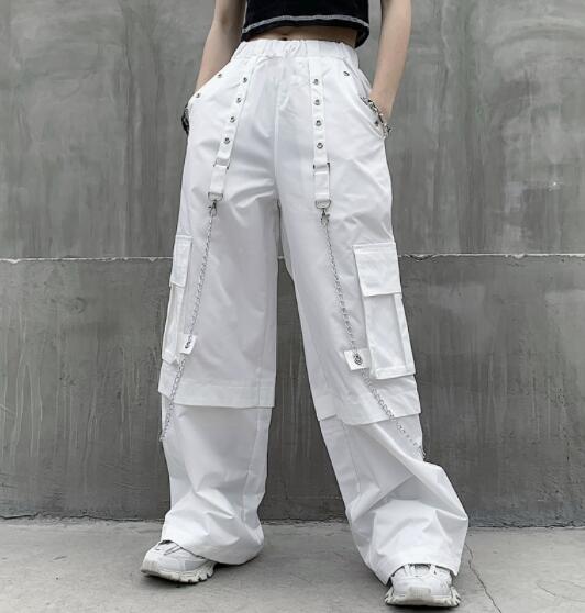 白パンツ ガールズ白カーゴパンツ ワイドシルエット